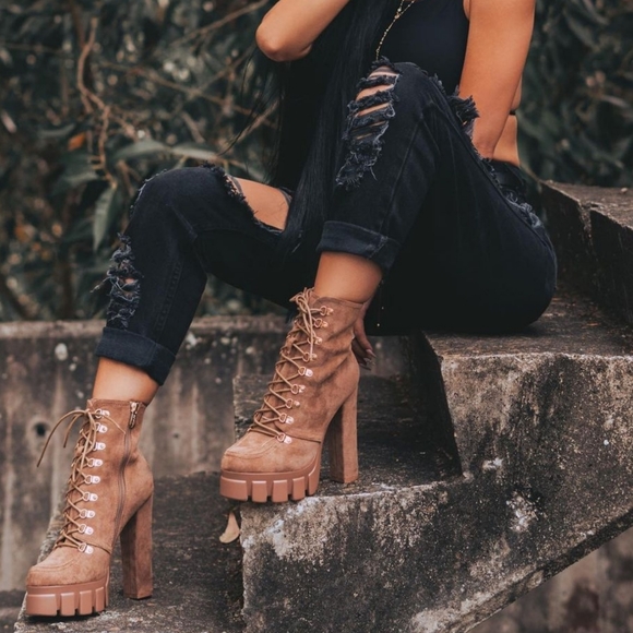 Just In Moon are Back Nude Vegan Suede Boots - Picture 2 of 14